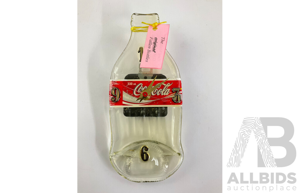 Collection of Coca Cola Wall and Desk Clocks Including Flat Bottle, Enameled and Traditional Alarm Clock