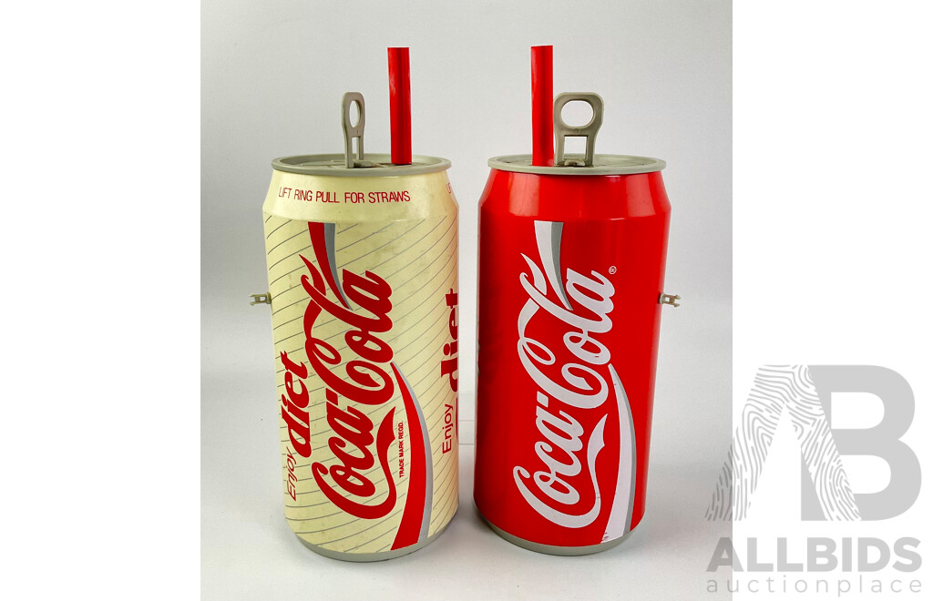 Two Vintage Coca Cola Can Straw Dispensers Including Diet Coke