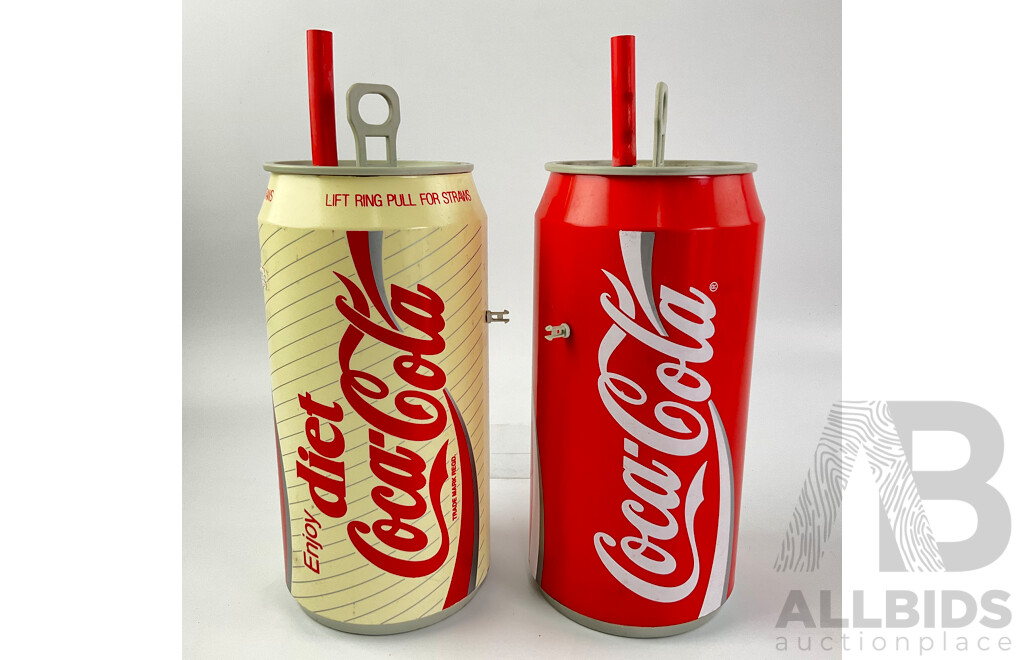 Two Vintage Coca Cola Can Straw Dispensers Including Diet Coke