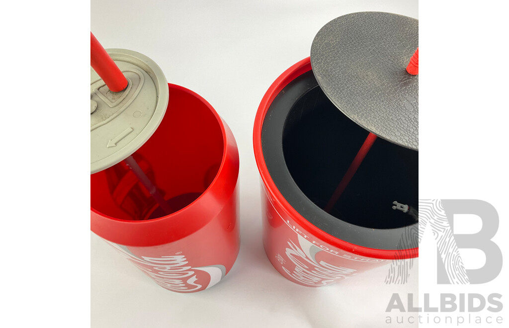 Two Vintage Coca Cola Can and Cup Straw Dispensers