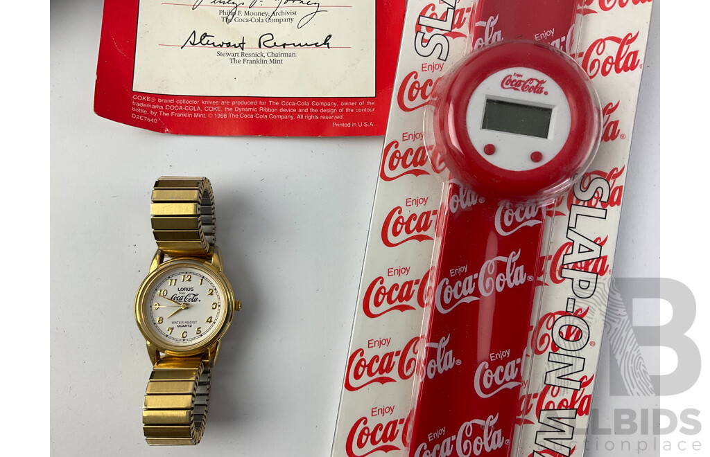 Collection of Coca Cola Watches, Pocket Knife and Key Ring