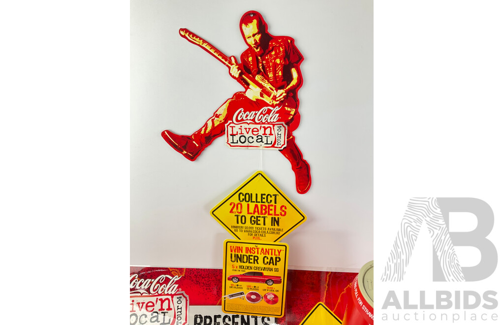 2004 Coca Cola Live 'N Local Posters Including Magic Dirt with Vintage Perspex Signs and Straw Dispenser Can