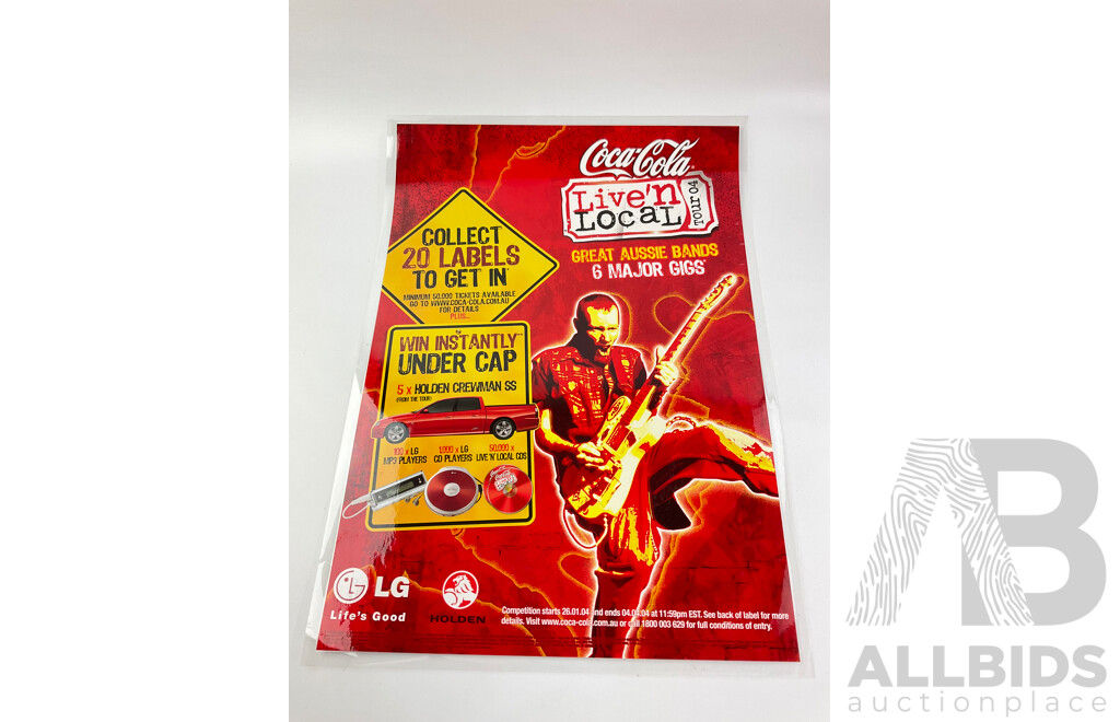 2004 Coca Cola Live 'N Local Posters Including Magic Dirt with Vintage Perspex Signs and Straw Dispenser Can