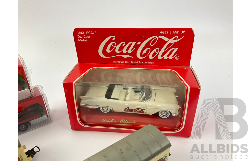 Collection of Coca Cola Diecast Trucks, Rail Carriages and Car