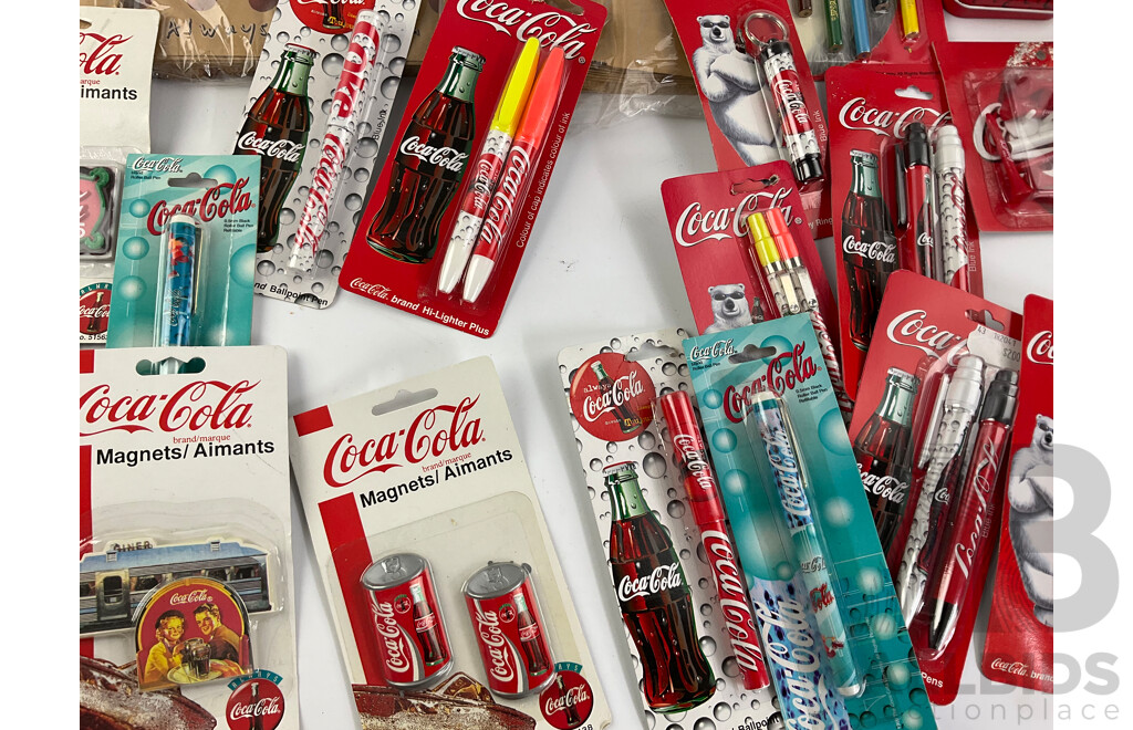 Collection of Coca Cola Stationary Including Pens, Pencils, Case, Pad, Lunch Bags and More