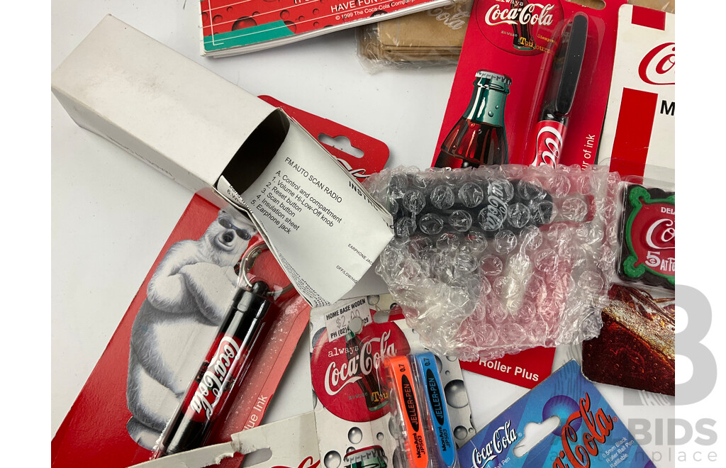 Collection of Coca Cola Stationary Including Pens, Pencils, Case, Pad, Lunch Bags and More