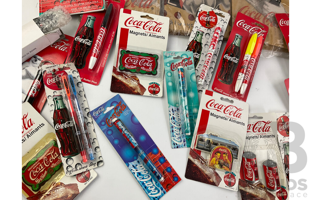 Collection of Coca Cola Stationary Including Pens, Pencils, Case, Pad, Lunch Bags and More