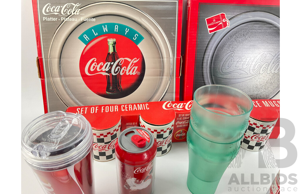 Collection of Coca Cola Cups, Mugs, Drink Trays, Straws and Clock