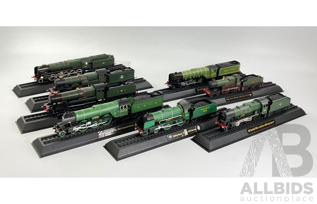 Collection of United Kingdom Display Steam Locomotives Including 1923 4472 Flying Scotsman, 1946 1014 Country of Glamorgan, 1934 Class V 928 Stowe and More