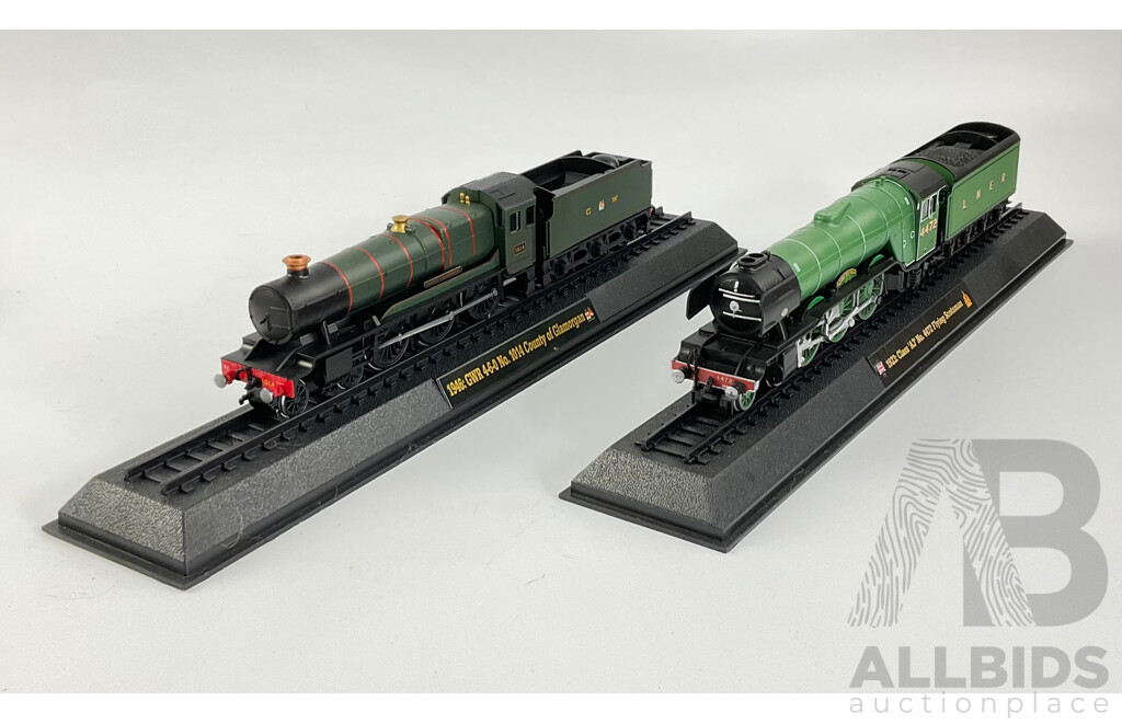 Collection of United Kingdom Display Steam Locomotives Including 1923 4472 Flying Scotsman, 1946 1014 Country of Glamorgan, 1934 Class V 928 Stowe and More