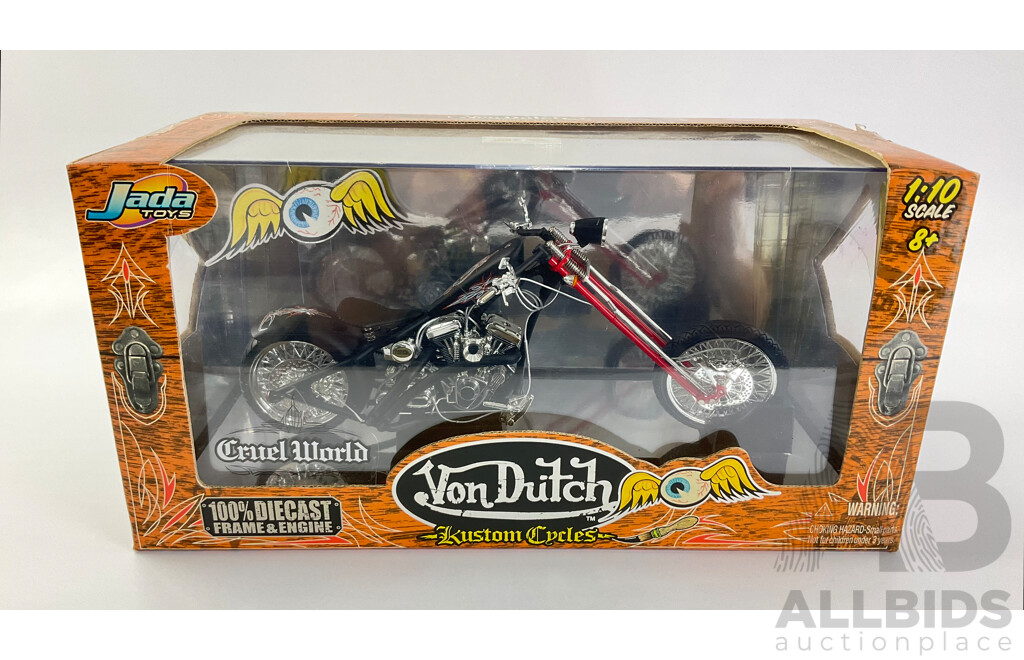 Jada Toys Diecast Von Dutch Kustom Cycles, Cruel World, 1:10 Scale