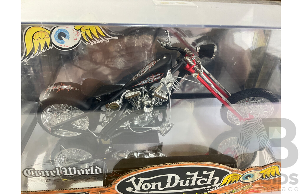 Jada Toys Diecast Von Dutch Kustom Cycles, Cruel World, 1:10 Scale