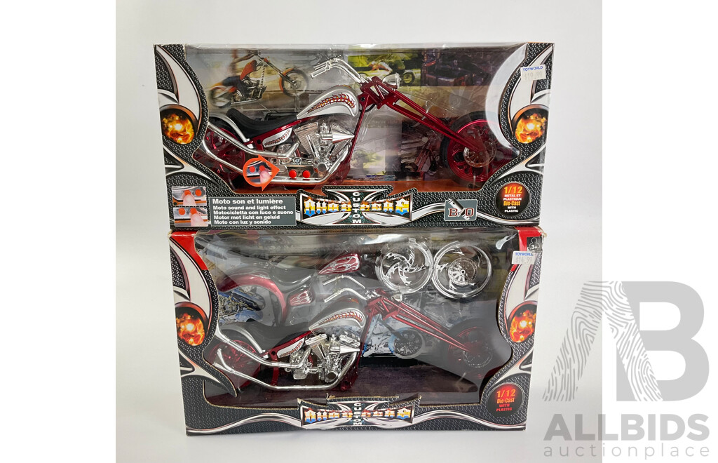 Two Diecast New Ray Custom Chopper Models, 1:12 Scale