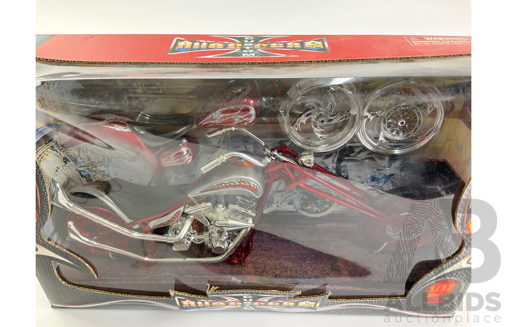 Two Diecast New Ray Custom Chopper Models, 1:12 Scale