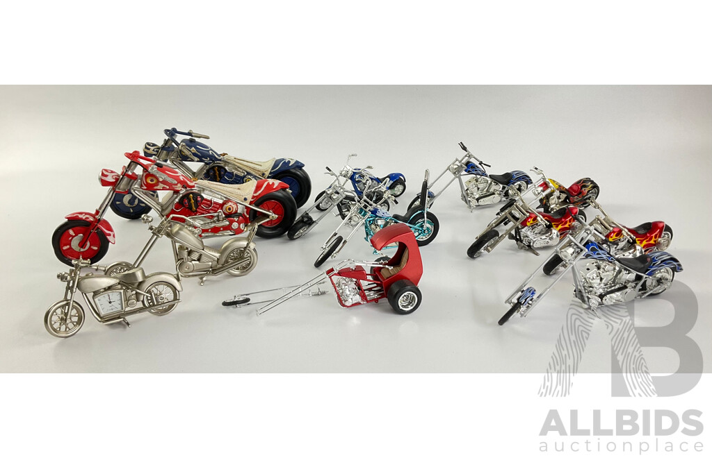 Collection of Model Choppers Including Desk Top Clocks and Money Box Examples