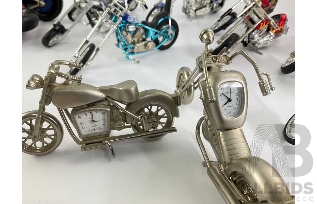 Collection of Model Choppers Including Desk Top Clocks and Money Box Examples