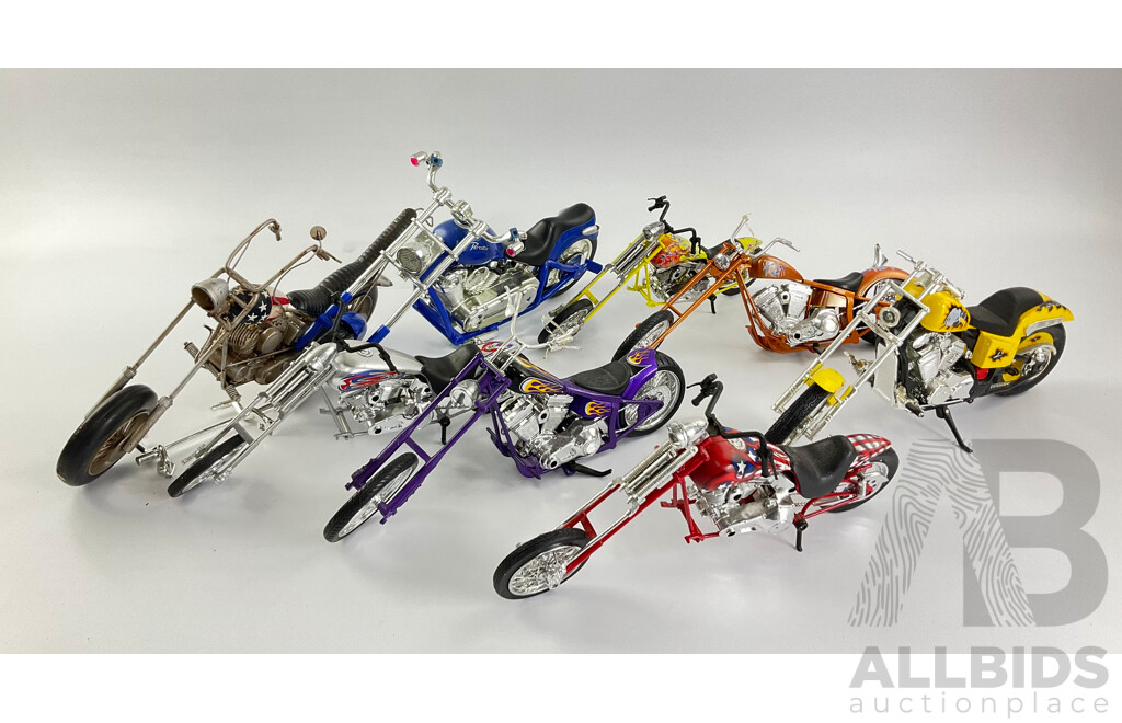 Collection of Diecast and Plastic Custom Choppers Including Captain America