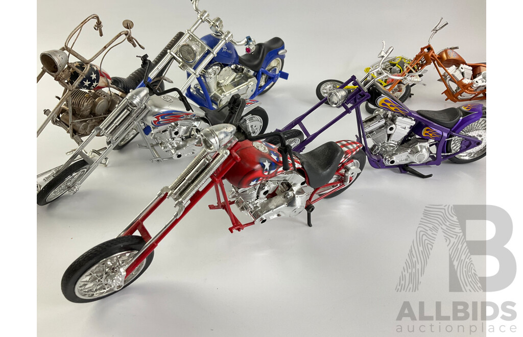 Collection of Diecast and Plastic Custom Choppers Including Captain America