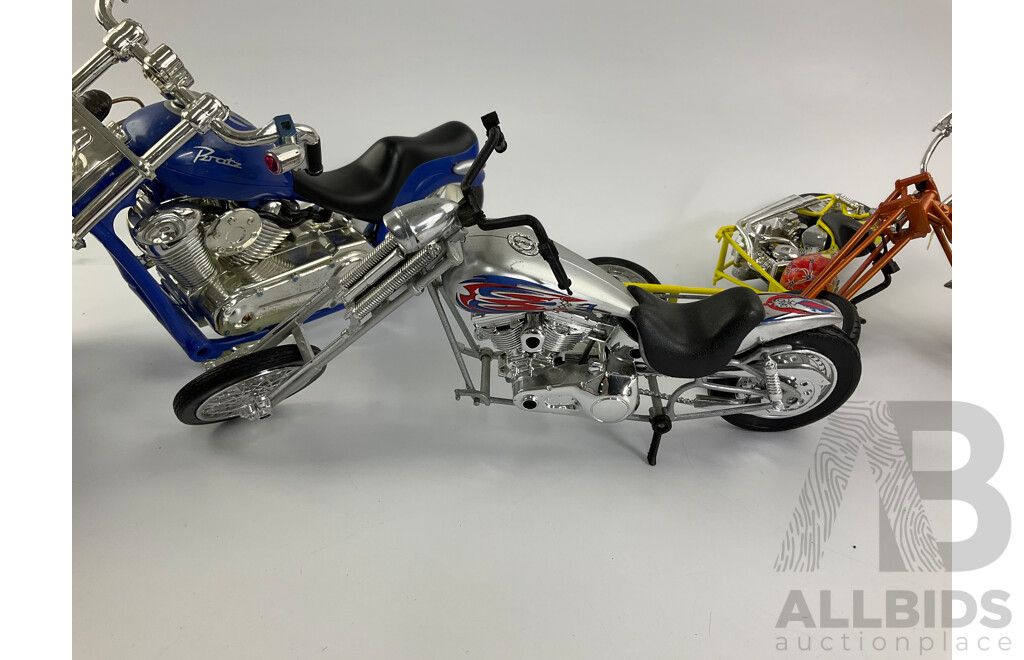 Collection of Diecast and Plastic Custom Choppers Including Captain America