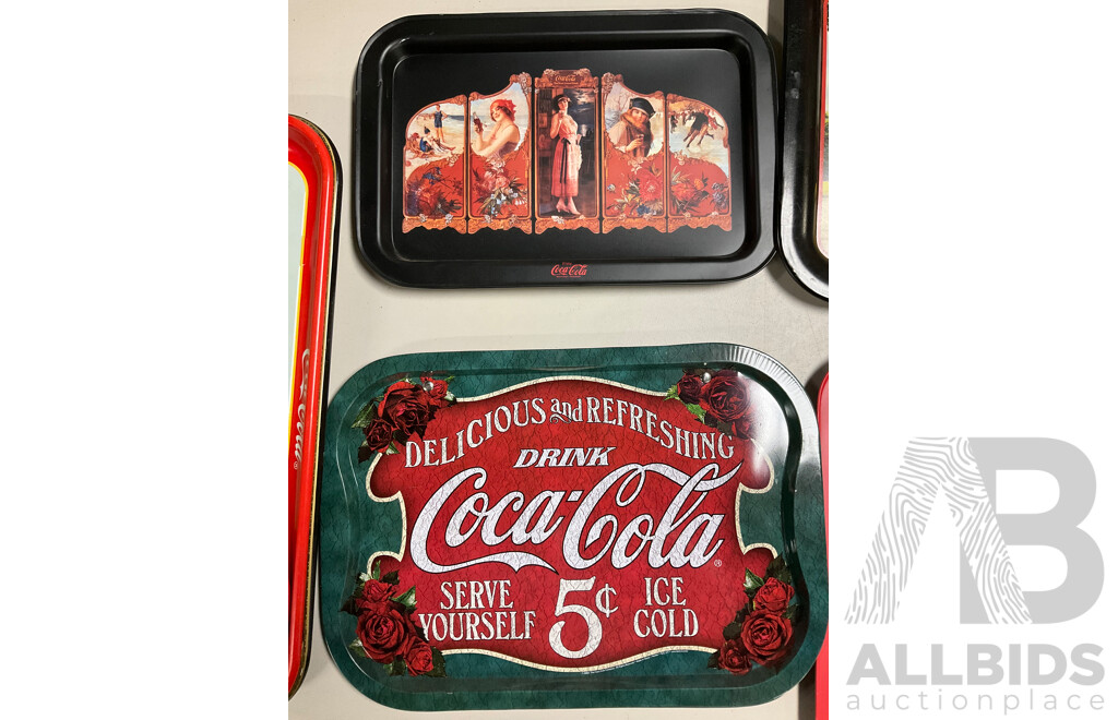 Ten Coca Cola Steel Serving Trays Including Drive Refreshed and Atlanta Georgia