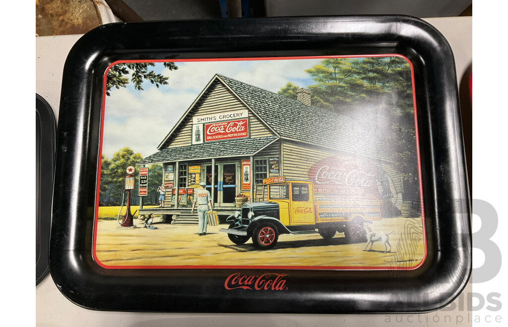 Ten Coca Cola Steel Serving Trays Including Drive Refreshed and Atlanta Georgia