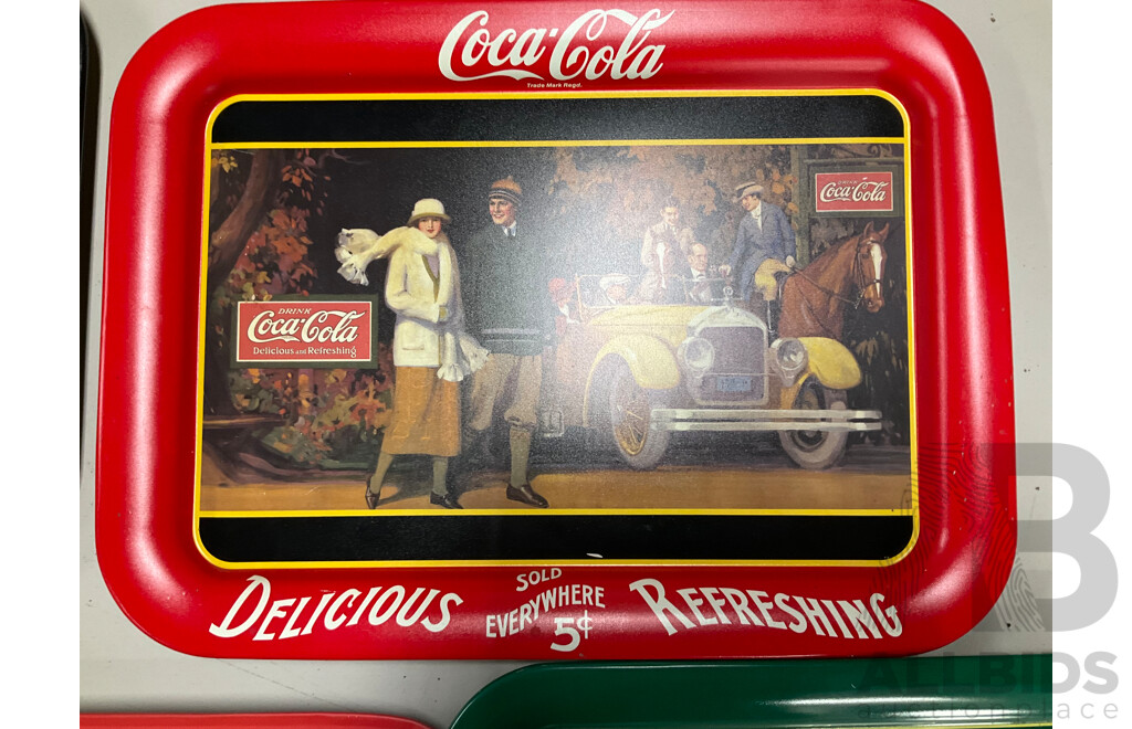 Ten Coca Cola Steel Serving Trays Including Drive Refreshed and Atlanta Georgia