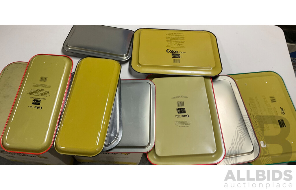 Ten Coca Cola Steel Serving Trays Including Drive Refreshed and Atlanta Georgia