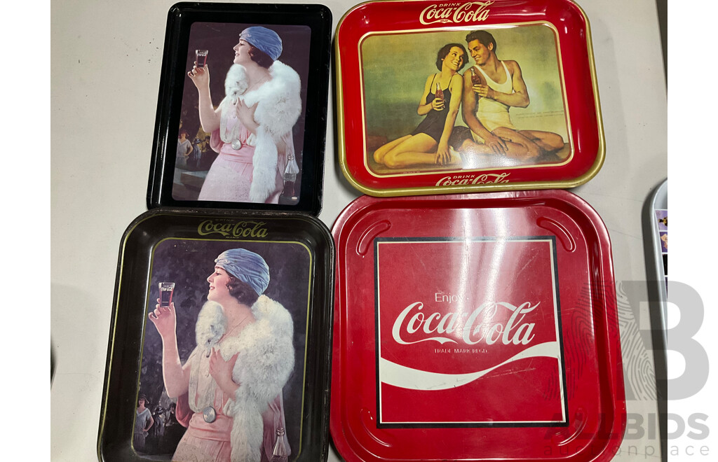 Eight Coca Cola Steel Serving Trays Including Past Brothers Rugby League Football Club ''A'' Grade 1977 and 1970's Reproduction