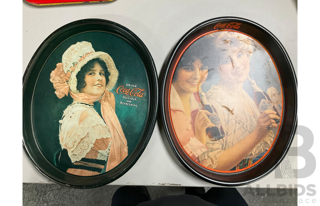 Sixteen Coca Cola Steel and Plastic Serving Trays Including Polar Bears and Classic Advertising