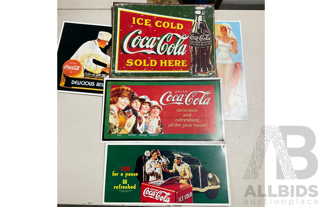 Ten Coca Cola Steel Advertisement Signs Including ''Your Thirst Takes Wings'' and Delicious and Refreshing