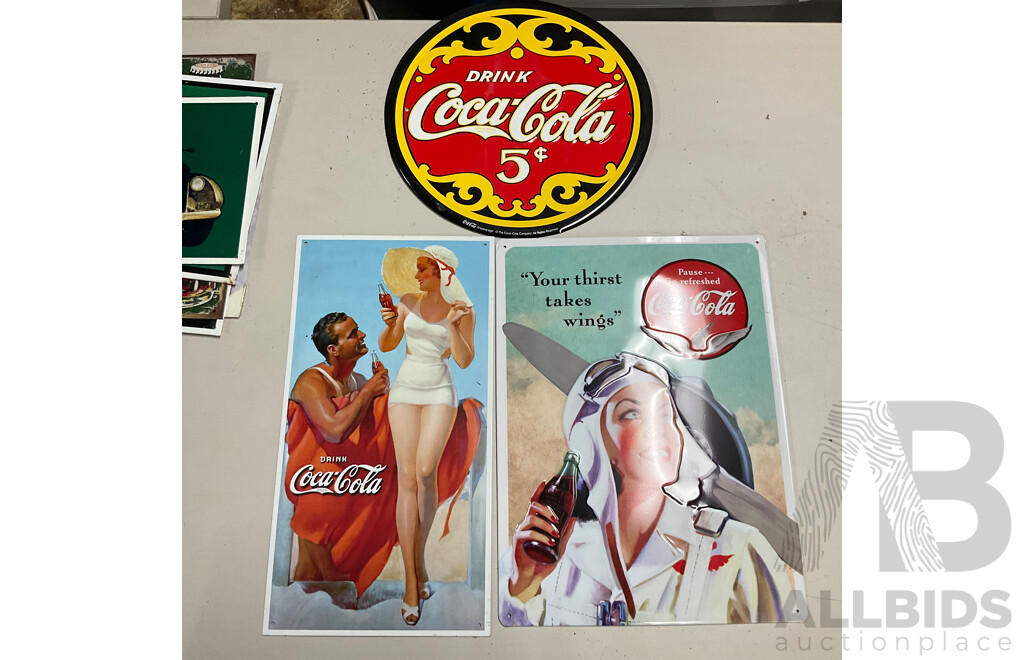 Ten Coca Cola Steel Advertisement Signs Including ''Your Thirst Takes Wings'' and Delicious and Refreshing