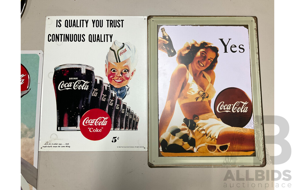 Ten Coca Cola Steel Advertisement Signs Including ''Your Thirst Takes Wings'' and Delicious and Refreshing