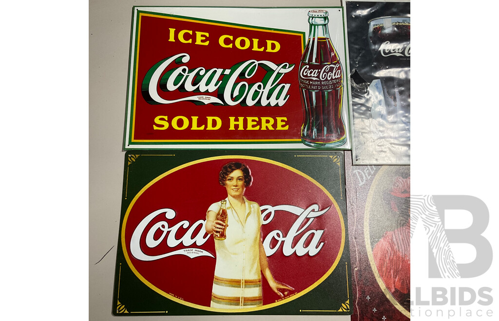 Collection of Coca Cola Steel Advertisement Signs, Plates and Coasters Including Have a Coke and Meet Me at the Soda Fountain