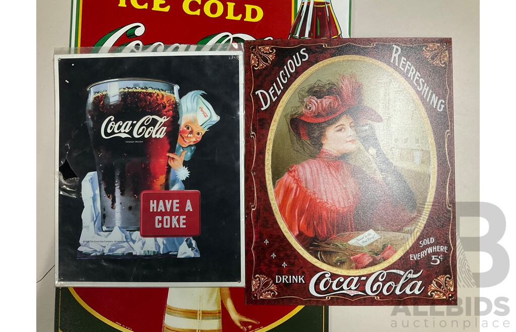 Collection of Coca Cola Steel Advertisement Signs, Plates and Coasters Including Have a Coke and Meet Me at the Soda Fountain