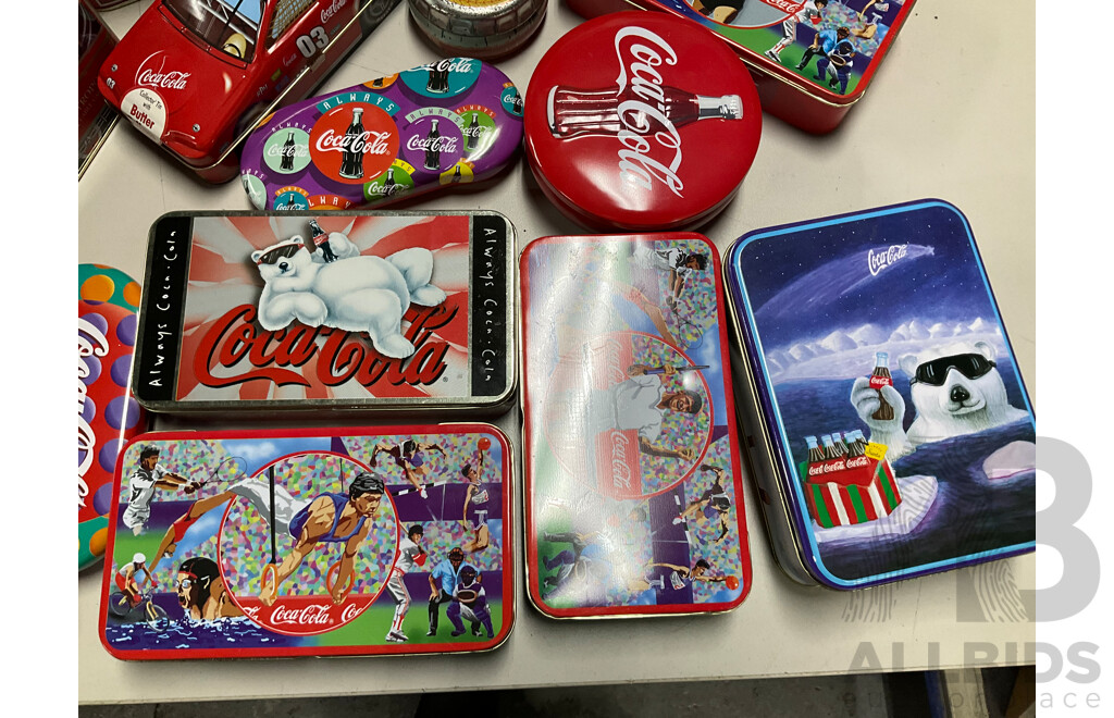 Selection of Coca Cola Steel Tins Including Early 1990 Examples