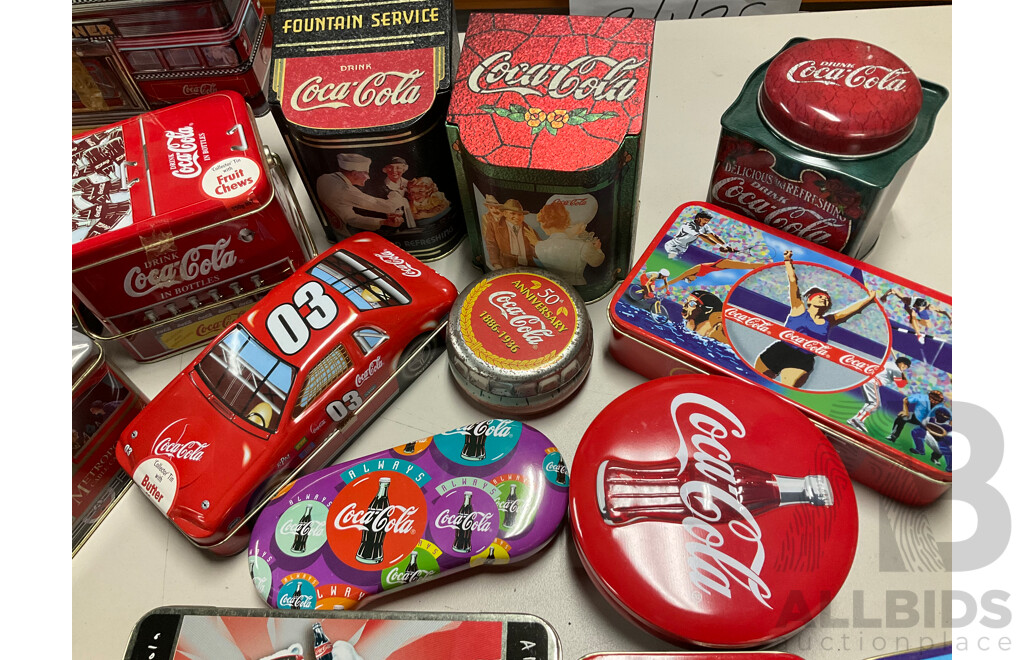 Selection of Coca Cola Steel Tins Including Early 1990 Examples