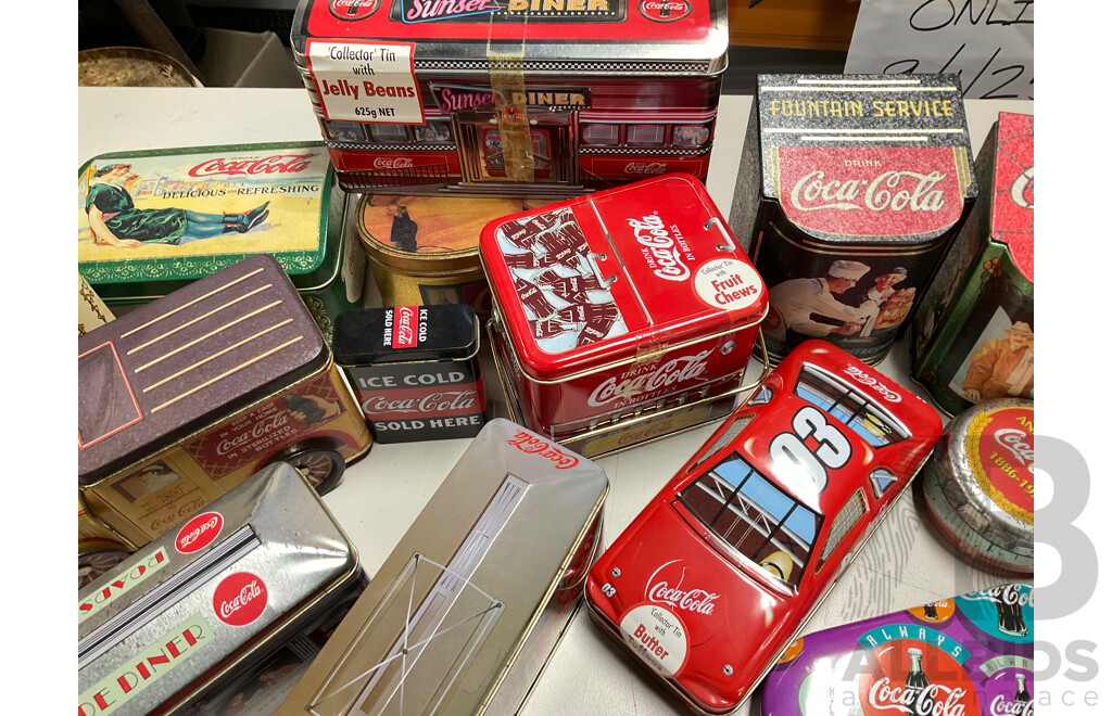 Selection of Coca Cola Steel Tins Including Early 1990 Examples