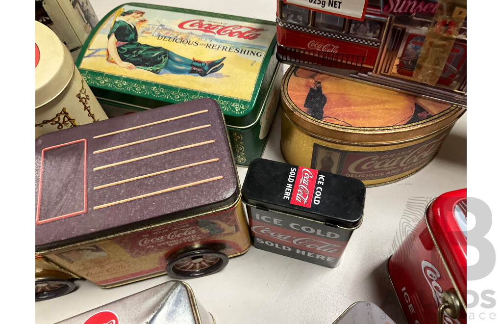 Selection of Coca Cola Steel Tins Including Early 1990 Examples