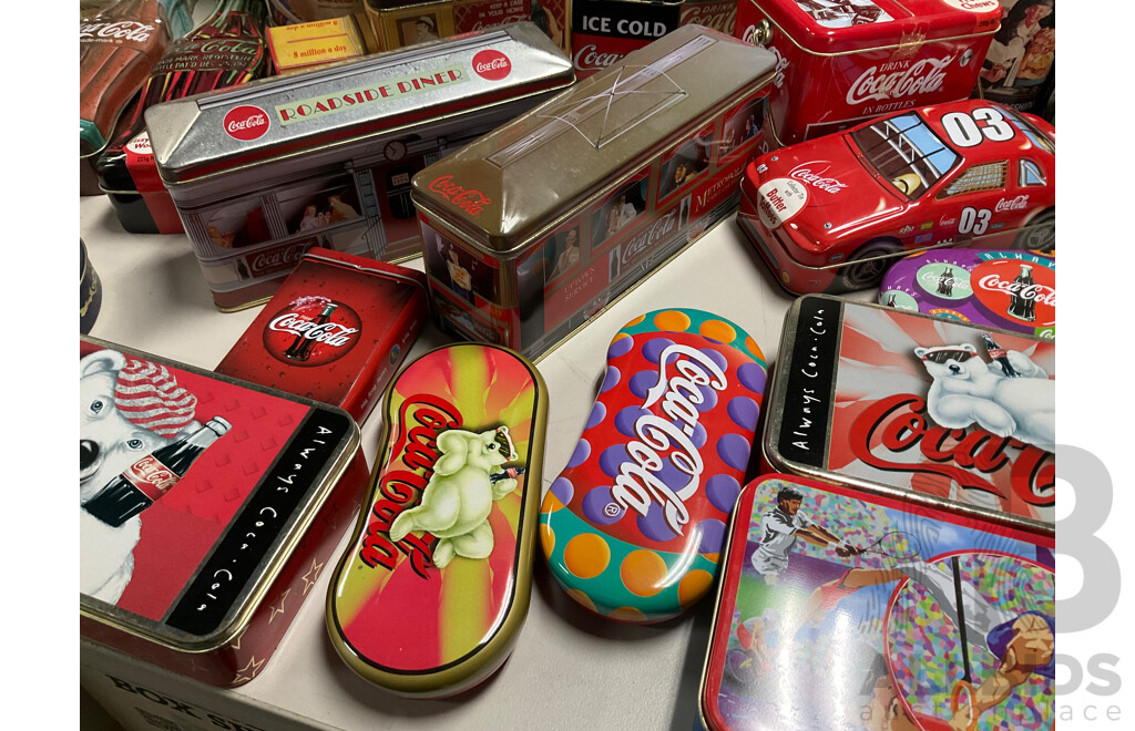 Selection of Coca Cola Steel Tins Including Early 1990 Examples