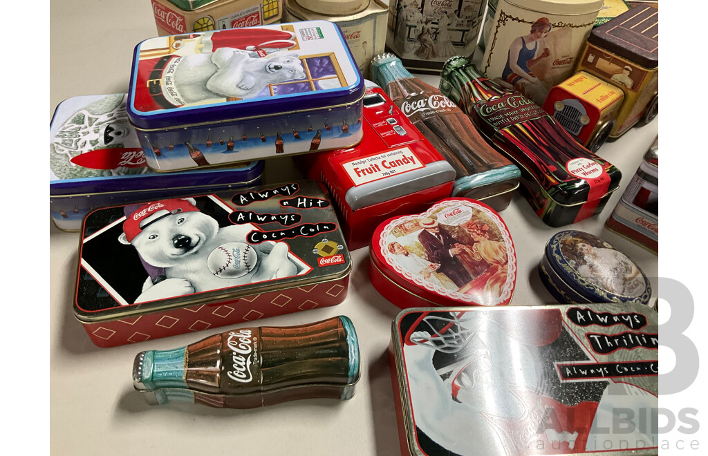 Selection of Coca Cola Steel Tins Including Early 1990 Examples