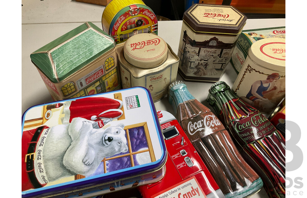 Selection of Coca Cola Steel Tins Including Early 1990 Examples