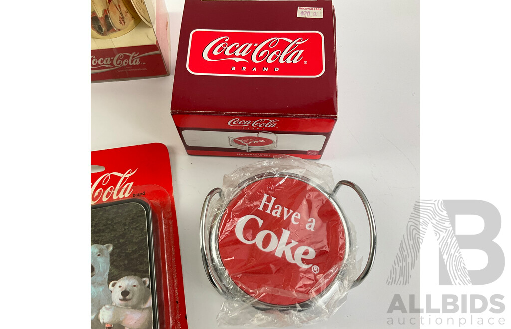 1990's Coca Cola Commemorative Gold and Silver Bottles, Ice Cream Scoops and Coasters