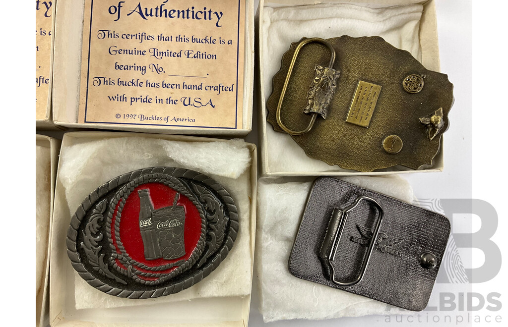 Collection of Coca Cola and Winchester Belt Buckles, Most with Certificates of Authenticity