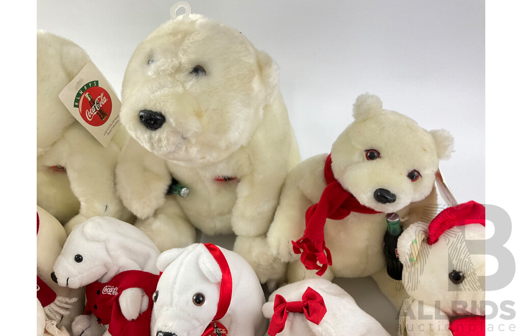 Assortment of Coca Cola Plush Polar Bears