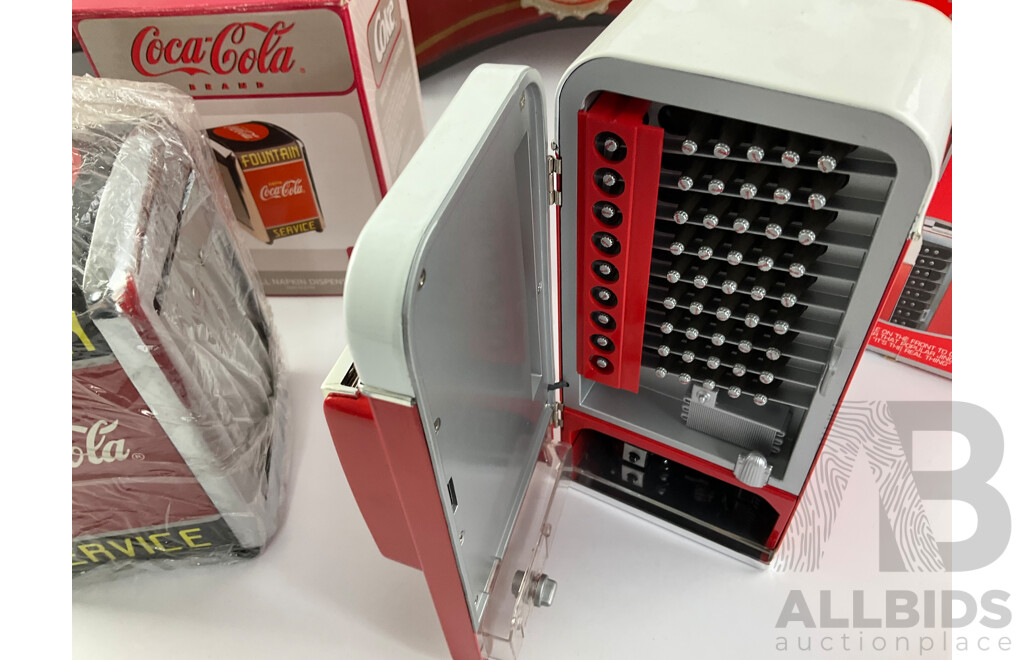 Timber Coca Cola Hat Rack, Vending Machine Money Bank, Diecast Musical Bank, Salt and Pepper Shakers, Napkin Dispenser and Bottle Opener