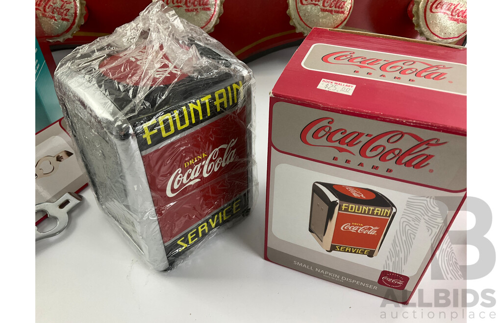 Timber Coca Cola Hat Rack, Vending Machine Money Bank, Diecast Musical Bank, Salt and Pepper Shakers, Napkin Dispenser and Bottle Opener