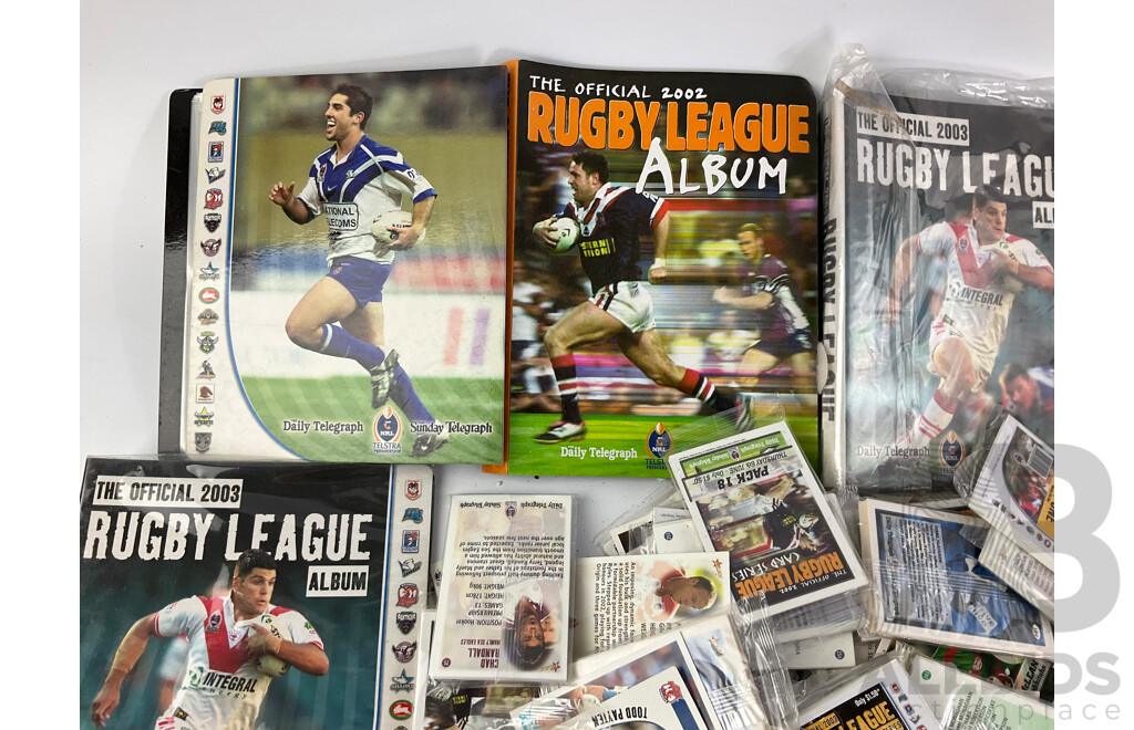 Large Collection of Early 2000's Daily Telegraph NRL Collector Cards Including Albums and Sealed Packs