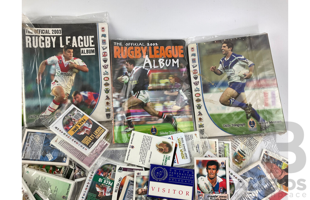 Large Collection of Early 2000's Daily Telegraph NRL Collector Cards Including Albums and Sealed Packs