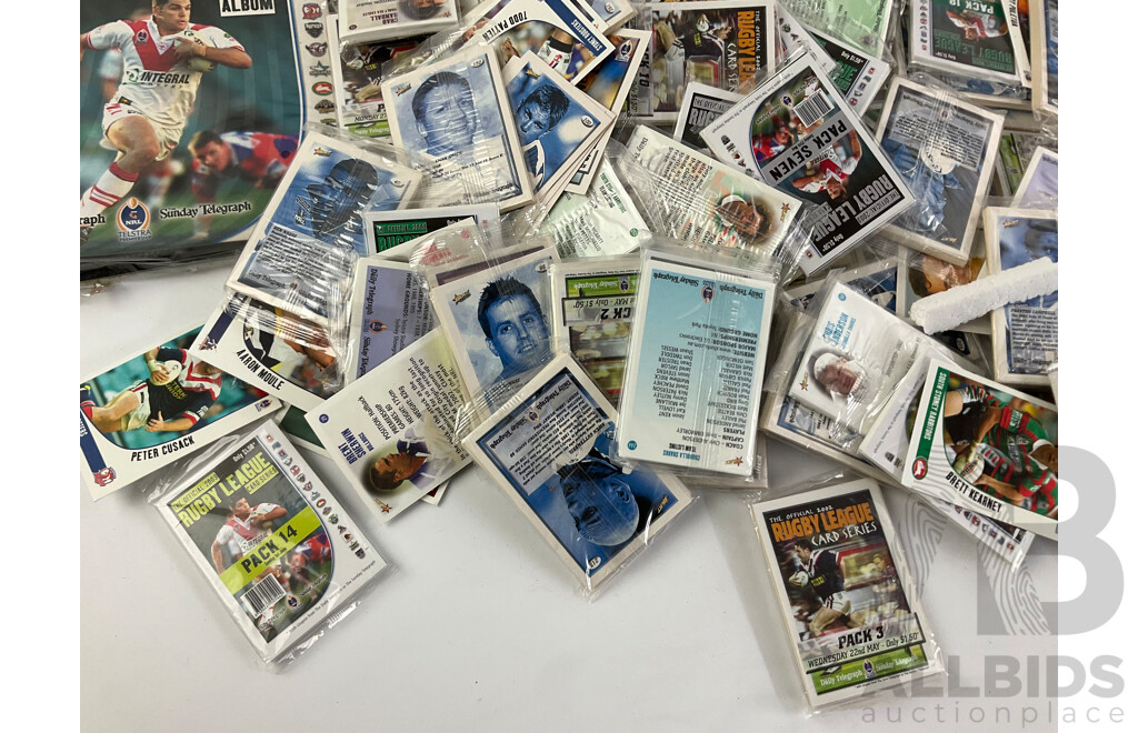 Large Collection of Early 2000's Daily Telegraph NRL Collector Cards Including Albums and Sealed Packs