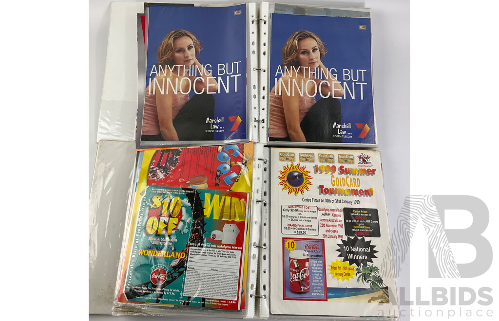 Two Albums of 1970's to 1990's Coca Cola Adverts and Promotional Material From Magazines, Sporting Programs, Music Events and More